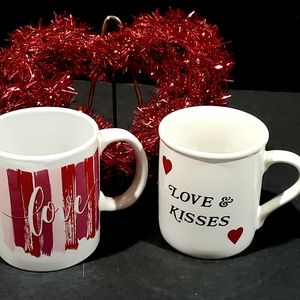 2 Printed Coffee Tea Mug Cups "Love & Kisses" by Papel "Love" by Just For You